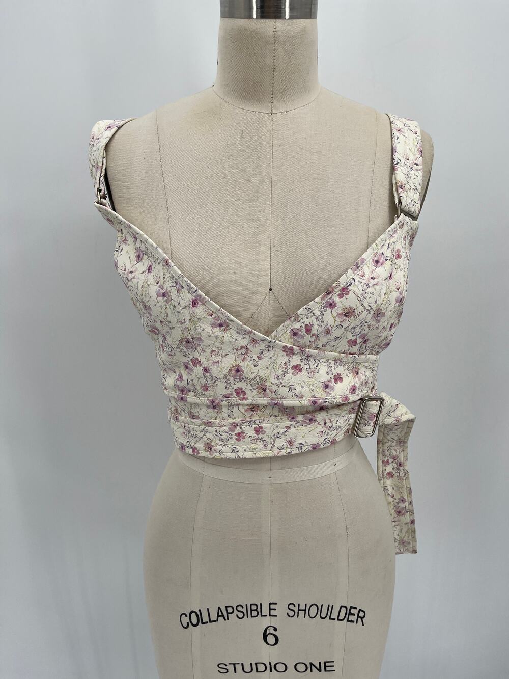 Calvin Klein Collection Linnetra Leather Wrap Bustier Top Sz 6/42 White Purple